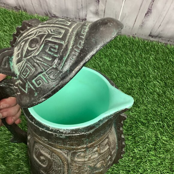 Vintage JAMES MONT Style Verdigris Mid-Century Asian Pitcher - Picture 6 of 14